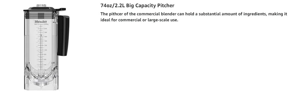 Commercial Quiet Shield Blender 2200W Professional Blenders 2.2L/ 74oz BPA-Free Pitcher for Ice Crushing, Shakes and Smoothies