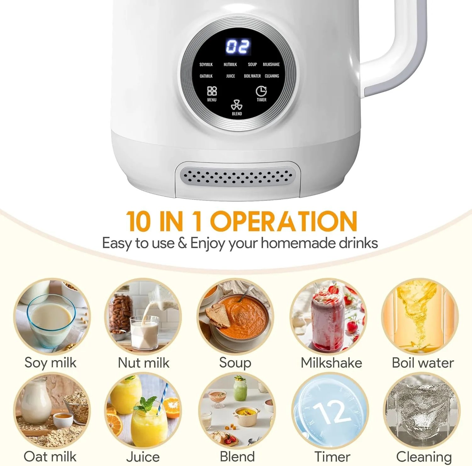 10-in-1 Multifunctional Nut Milk Maker 40oz Electric Blender Machine for Homemade Almond Oat Soy Juice Soup Soybean Milk Maker