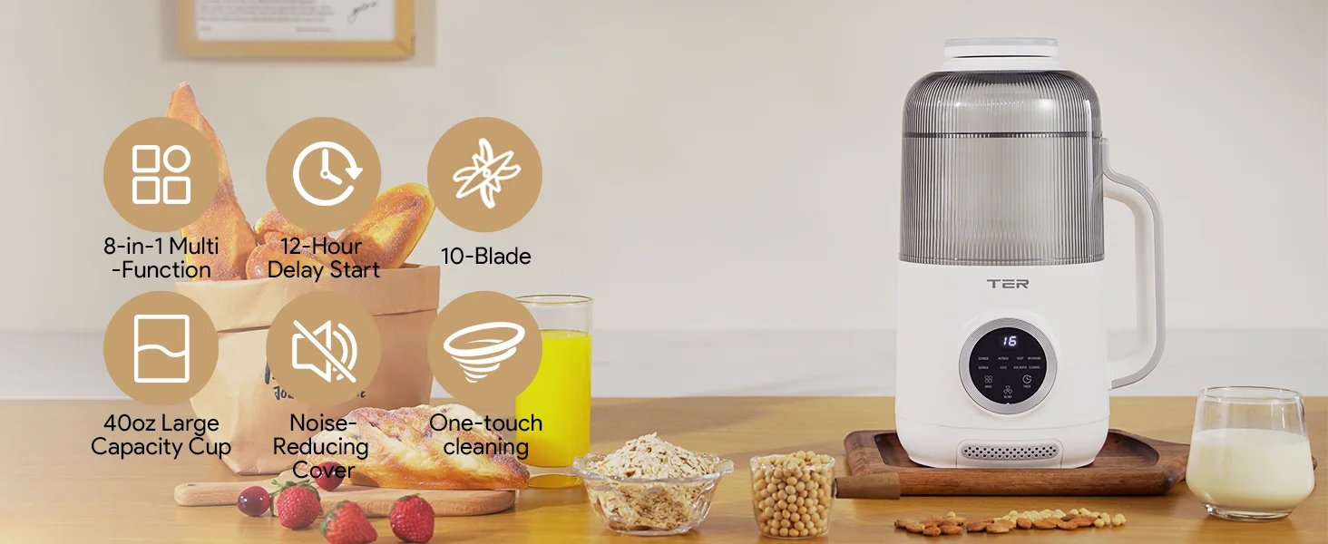 10-in-1 Multifunctional Nut Milk Maker 40oz Electric Blender Machine for Homemade Almond Oat Soy Juice Soup Soybean Milk Maker