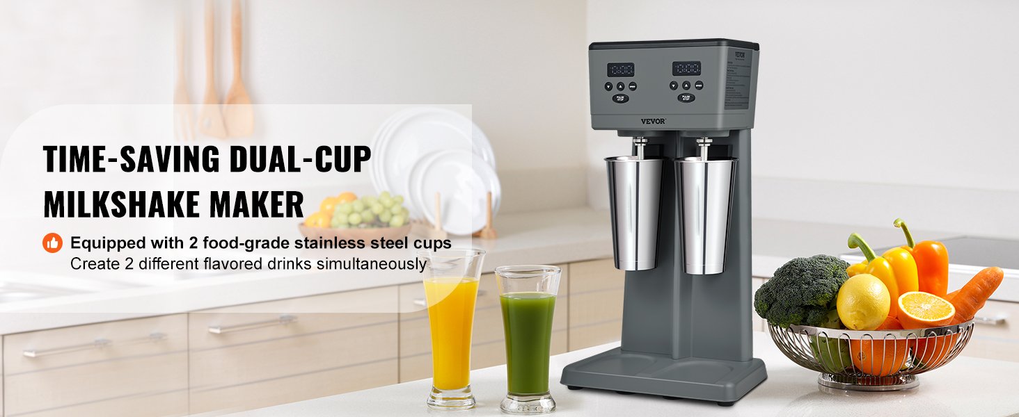 SucceBuy Milkshake Maker, 375W x 2 Electric Milkshake Machine, Commercial Double Heads Drink Mixer Blender