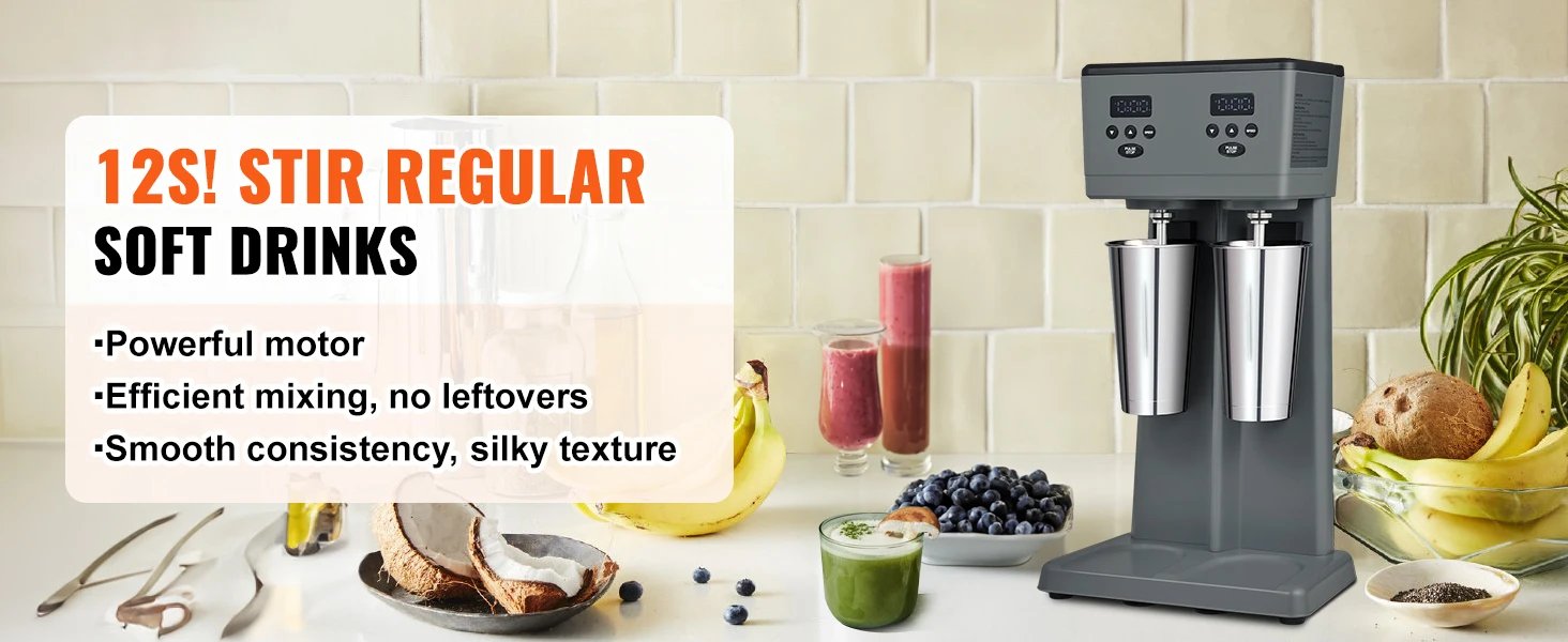 SucceBuy Milkshake Maker, 375W x 2 Electric Milkshake Machine, Commercial Double Heads Drink Mixer Blender