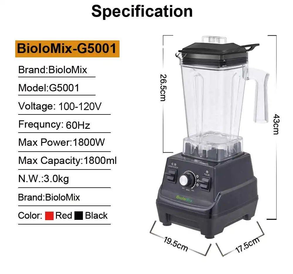 BioloMix 1800W Professional-Grade Smoothie Blender, Self-Cleaning