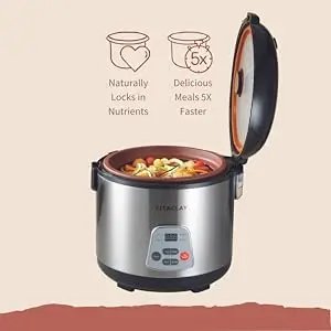 Vitaclay Smart Organic Clay Rice Cooker & Slow Cooker, Toxin Free Clay Electric Pot,Slow Cooker,Soup Maker,Stew Pot,6 cup/3.2 qt