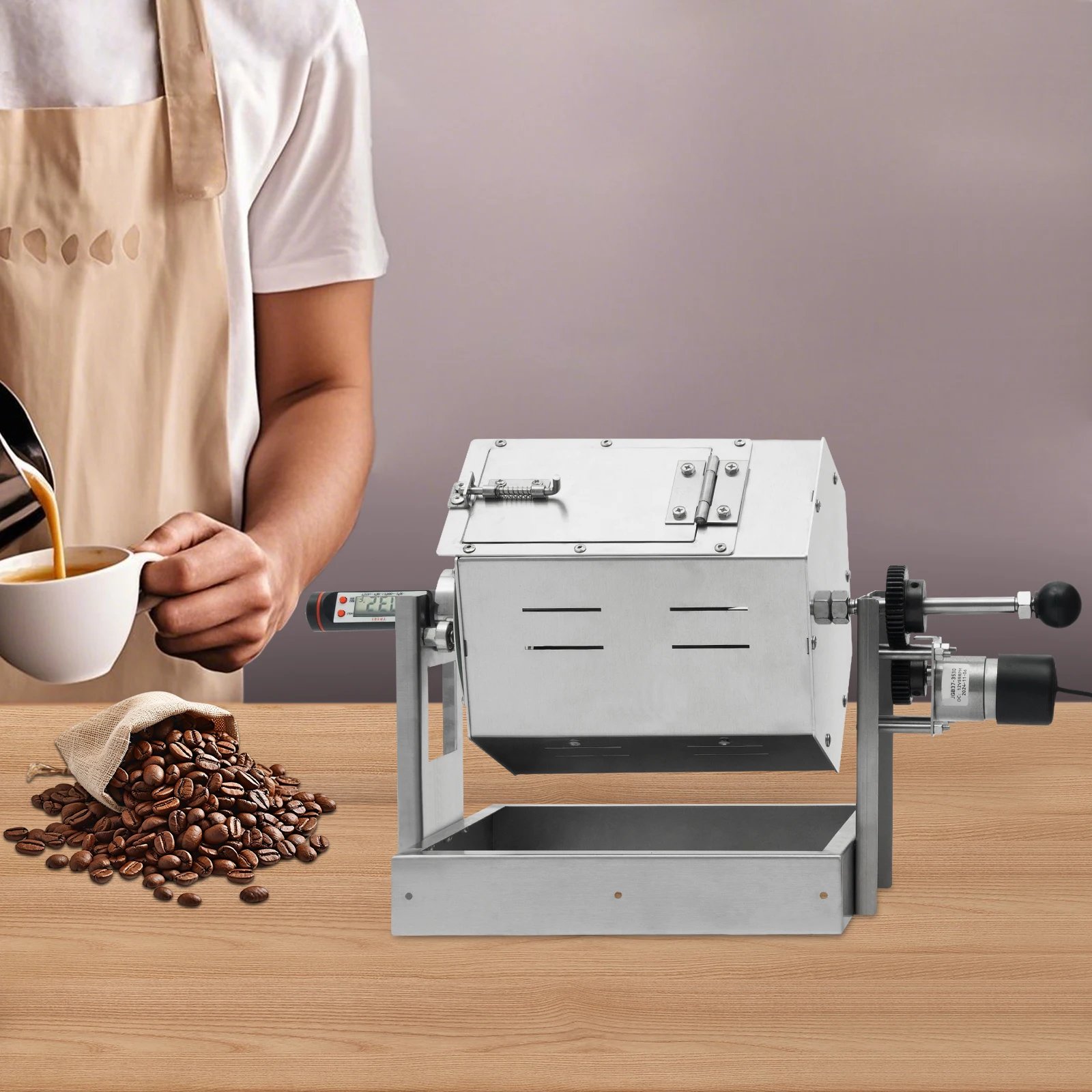 25W Coffee Bean Roaster Coffee Bean Baker Gas Burner Drum Type Coffee Roasting Machine