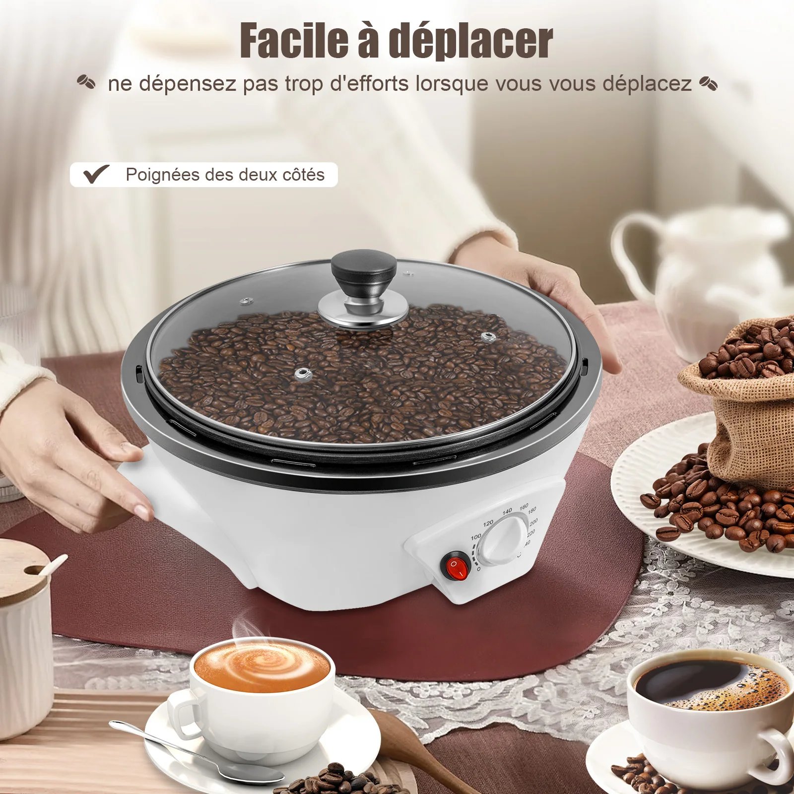 800w Coffee Roaster 110v Us Plug 1.1lbs Capacity 32-464℉ Pp Glass Non-Stick Suitable For Homes Coffee Shops Milk Tea Shops