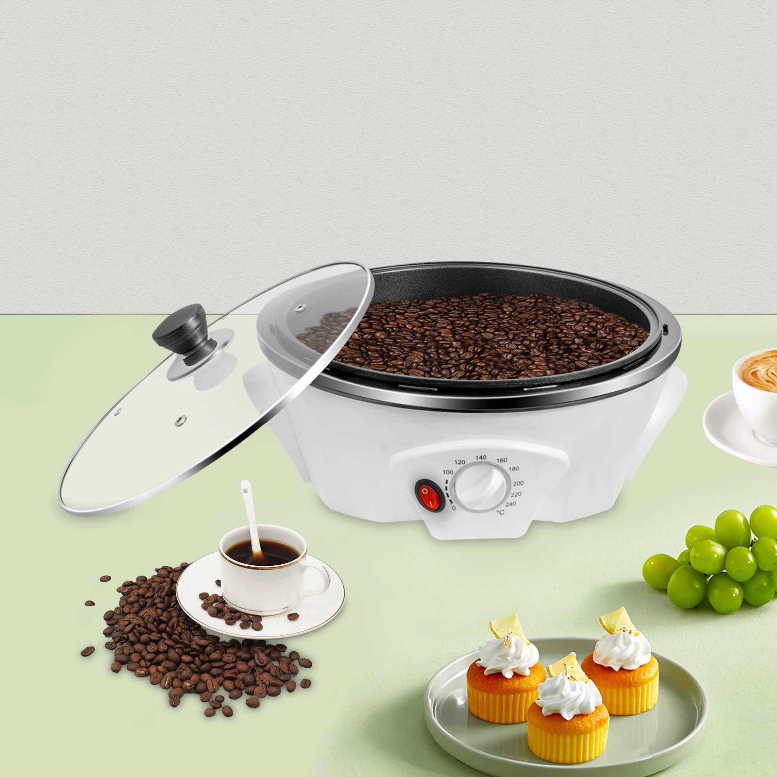 800w Coffee Roaster 110v Us Plug 1.1lbs Capacity 32-464℉ Pp Glass Non-Stick Suitable For Homes Coffee Shops Milk Tea Shops