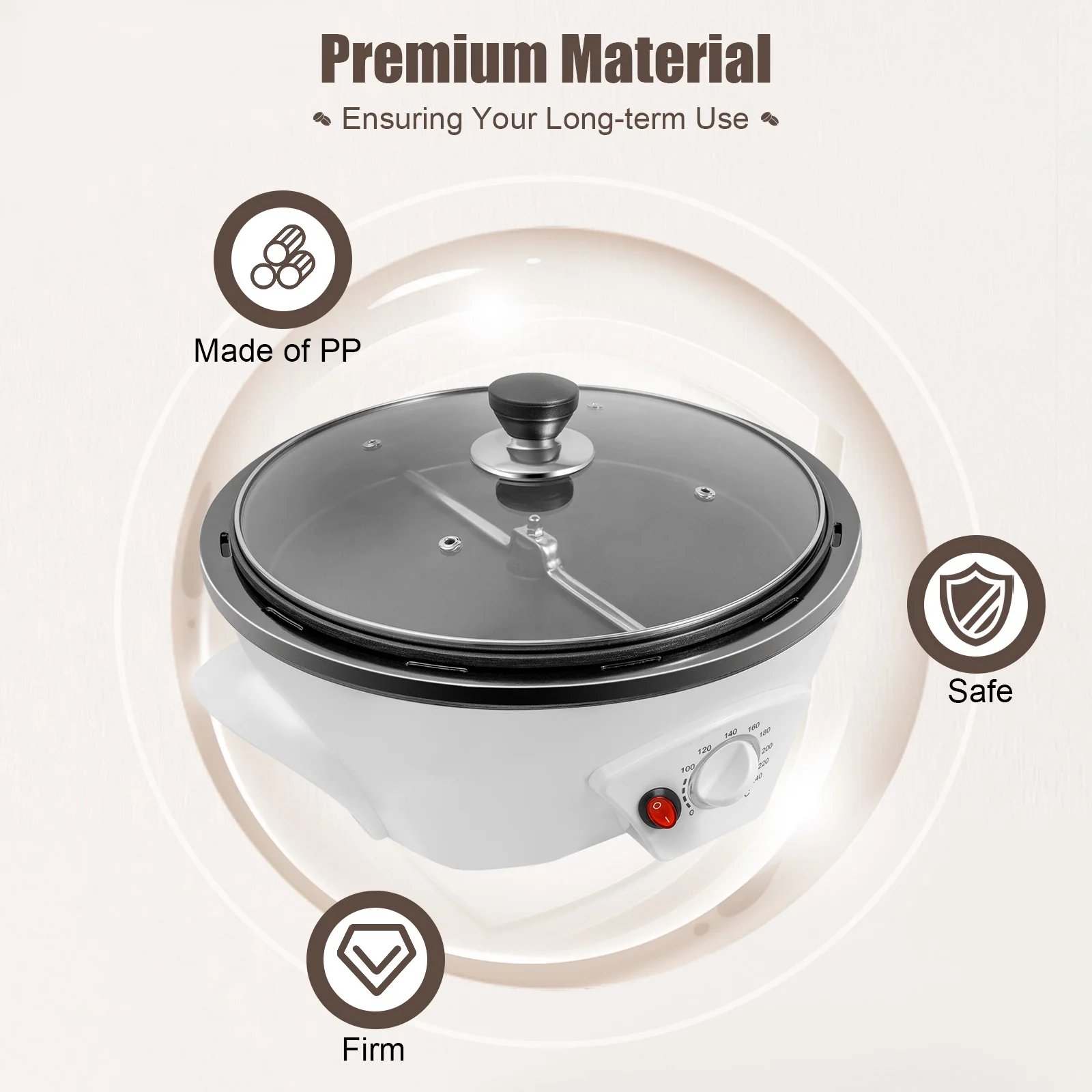 800w Coffee Roaster 110v Us Plug 1.1lbs Capacity 32-464℉ Pp Glass Non-Stick Suitable For Homes Coffee Shops Milk Tea Shops