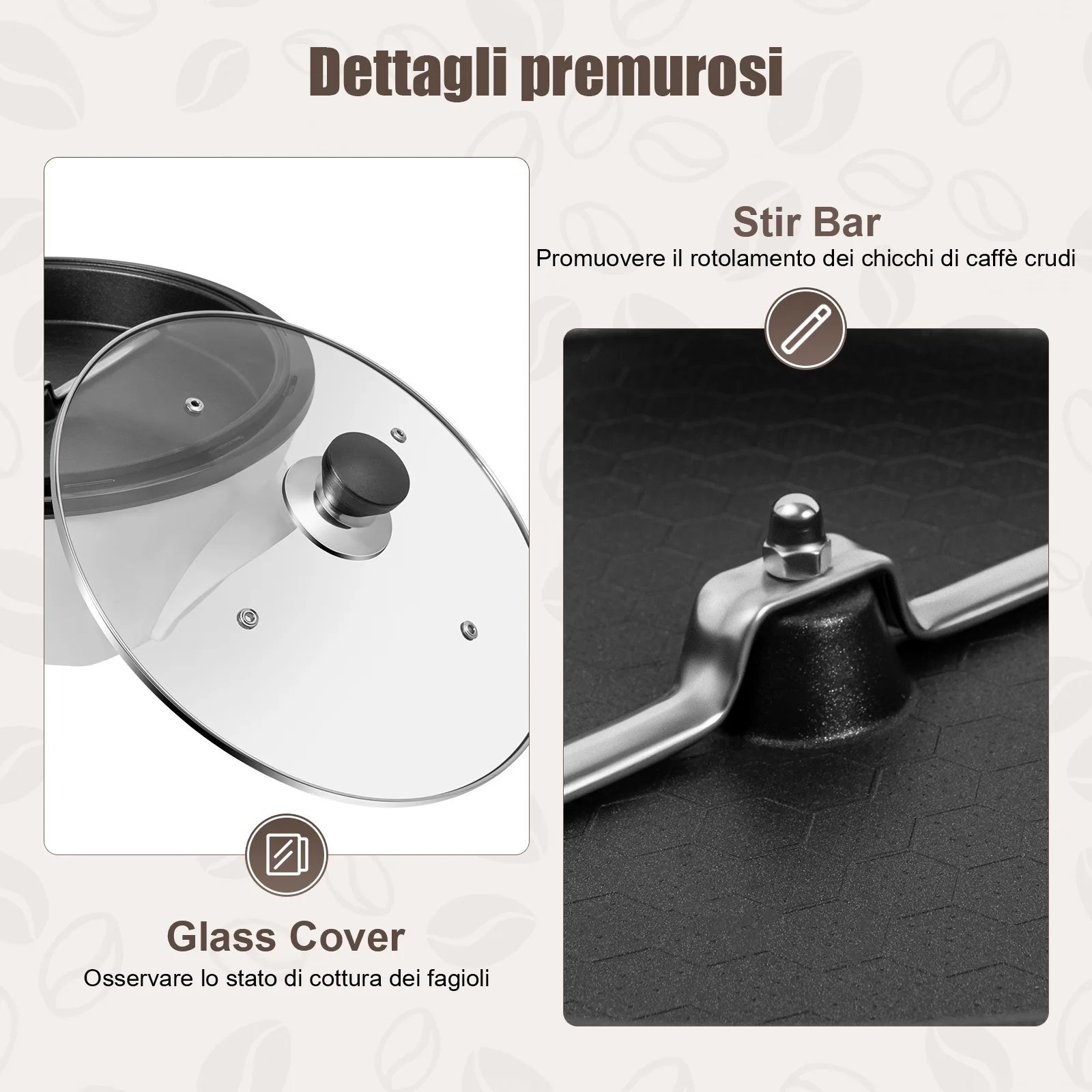 800w Coffee Roaster 110v Us Plug 1.1lbs Capacity 32-464℉ Pp Glass Non-Stick Suitable For Homes Coffee Shops Milk Tea Shops