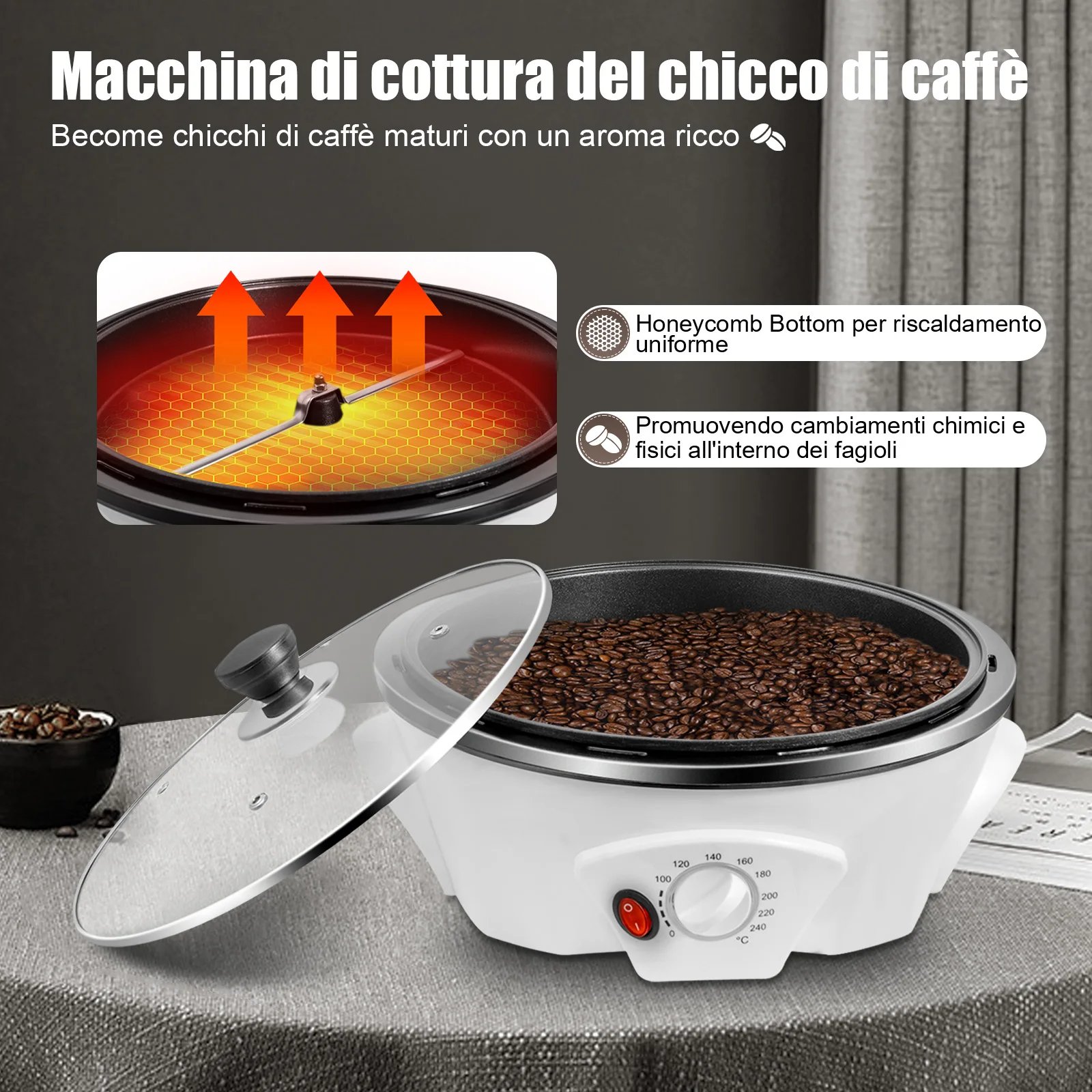 800w Coffee Roaster 110v Us Plug 1.1lbs Capacity 32-464℉ Pp Glass Non-Stick Suitable For Homes Coffee Shops Milk Tea Shops