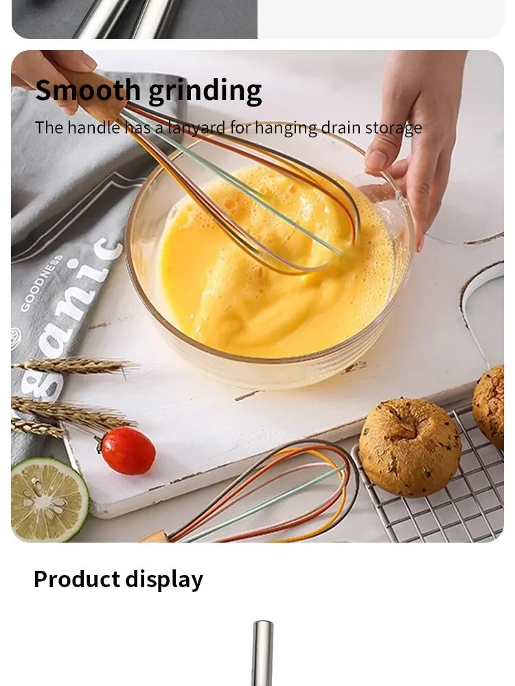 Kitchen Stainless Steel Rotary Whisk with  Wood Handle &ndash; Semi-Automatic Hand Mixer for Whipping Cream & Eggs​