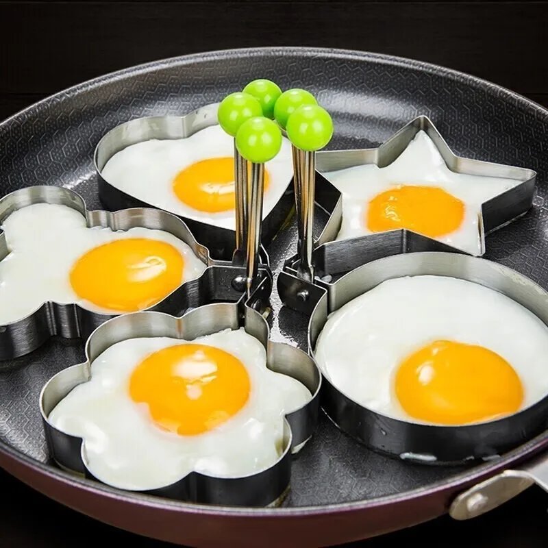 1/5PCS  Heart Fried Egg Mold Stainless Steel Egg Mould Maker Breakfast Baking Omelette Rings Cooking Tools Kitchen Accessories
