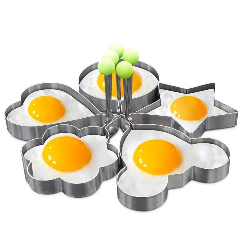 1/5PCS  Heart Fried Egg Mold Stainless Steel Egg Mould Maker Breakfast Baking Omelette Rings Cooking Tools Kitchen Accessories