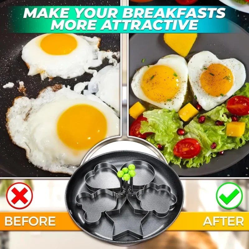 1/5PCS  Heart Fried Egg Mold Stainless Steel Egg Mould Maker Breakfast Baking Omelette Rings Cooking Tools Kitchen Accessories