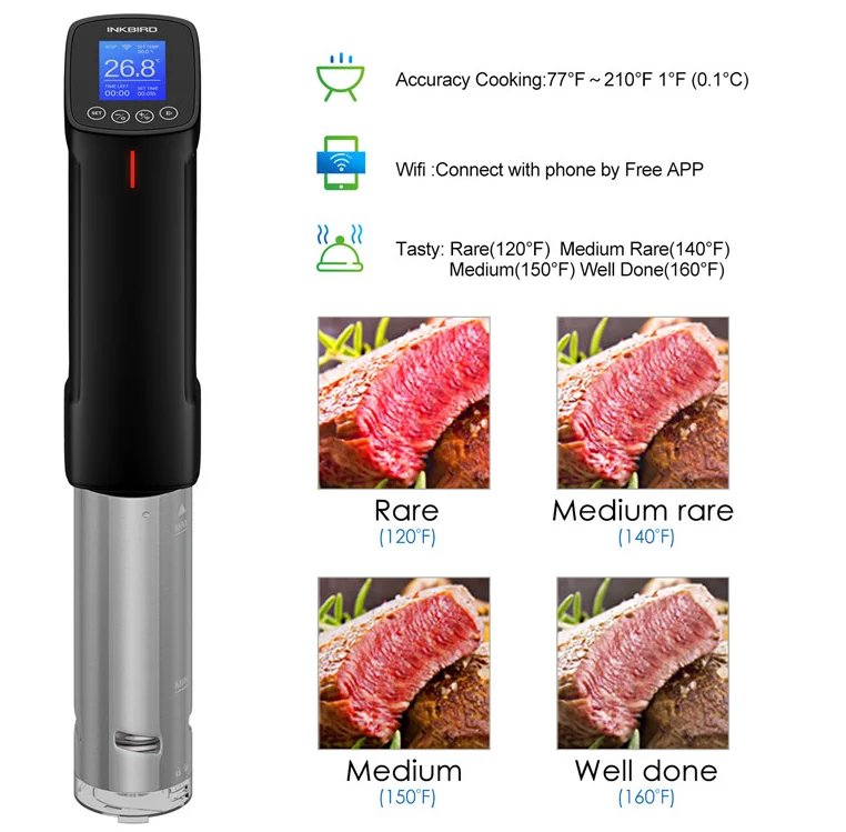 INKBIRD US Stock WiFi Sous Vide Machine US Plug Sous Vide Cooker APP Remote Control with Recipes Alarms Timer For Cooking Meat