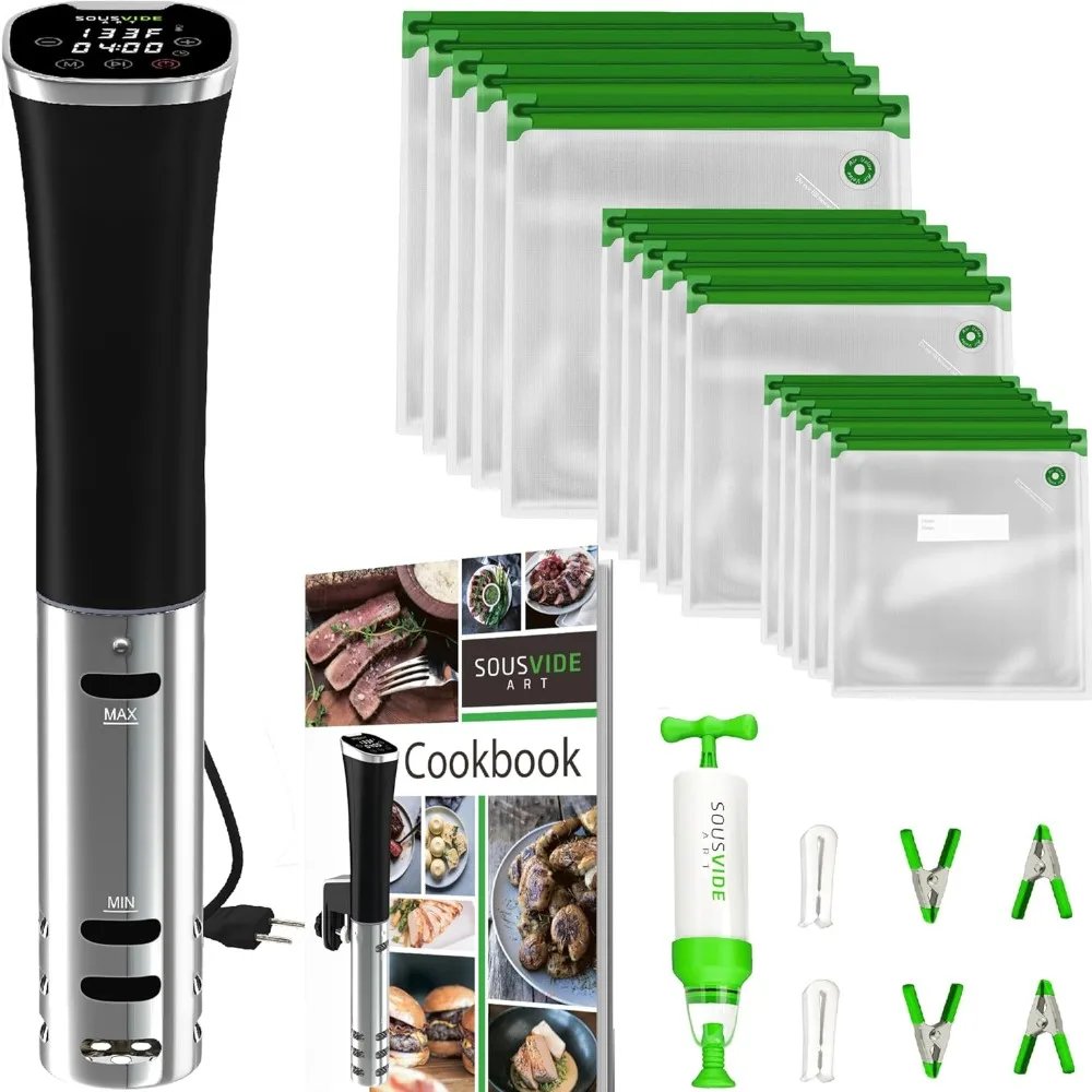 Popular Sous Vide Immersion Cooker Kit - Machine with Digital Timer, Temp Control, 30 Bags, Vacuum Pump, Suvee Cooker Gift