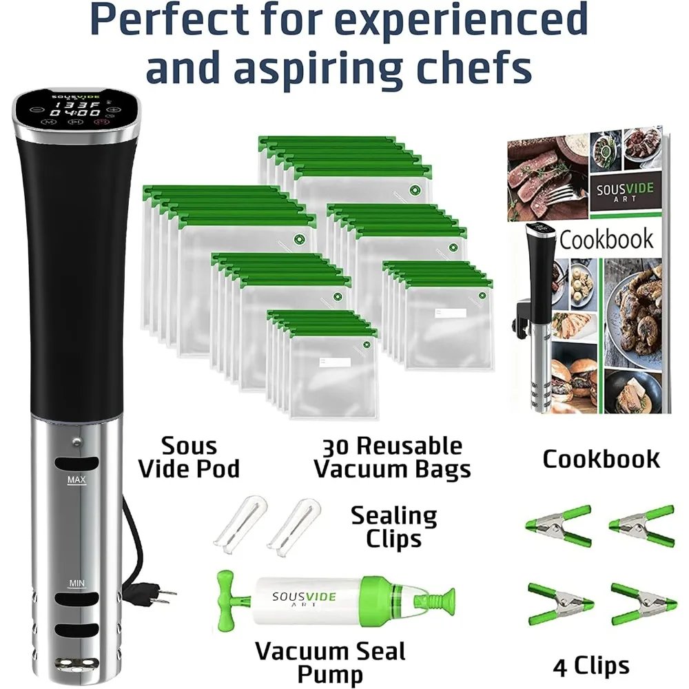 Popular Sous Vide Immersion Cooker Kit - Machine with Digital Timer, Temp Control, 30 Bags, Vacuum Pump, Suvee Cooker Gift