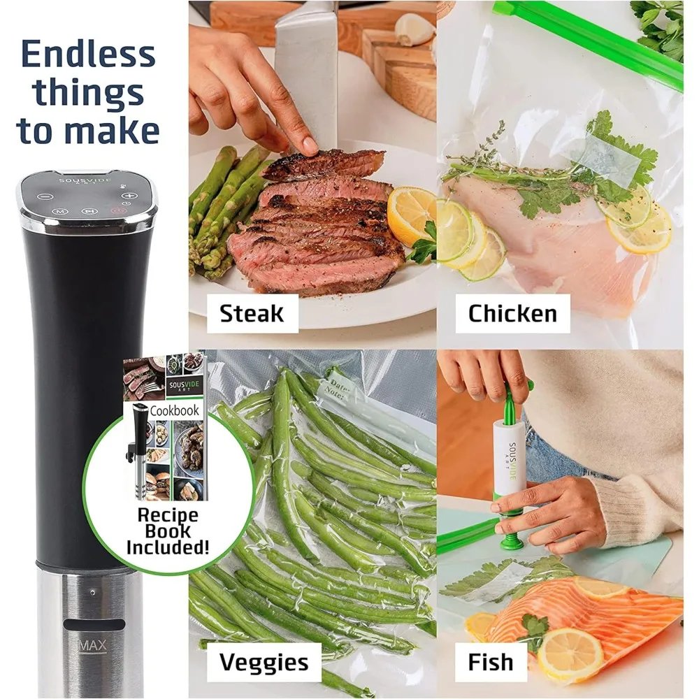 Popular Sous Vide Immersion Cooker Kit - Machine with Digital Timer, Temp Control, 30 Bags, Vacuum Pump, Suvee Cooker Gift