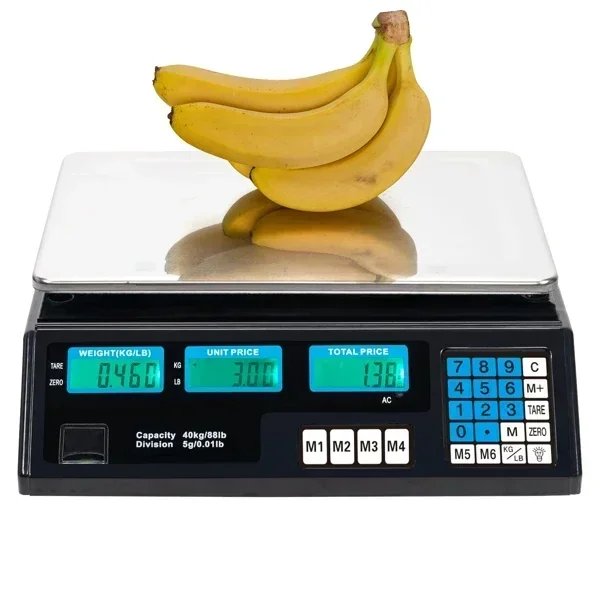 40kg/5g Digital Price Computing Scale for Vegetable US Plug Silver & Black
