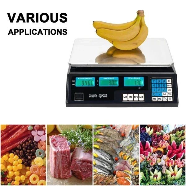 40kg/5g Digital Price Computing Scale for Vegetable US Plug Silver & Black