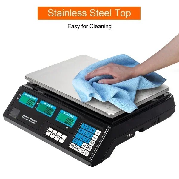 40kg/5g Digital Price Computing Scale for Vegetable US Plug Silver & Black