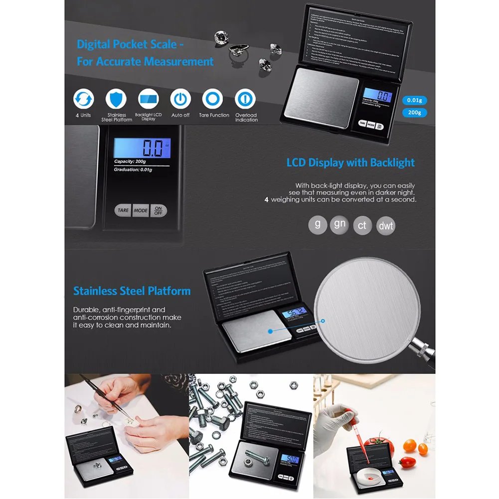 1kg/0.1g Gold Jewellery Weighing Scales Back-lit LCD Display Digital Scale High Precision Scale Auto Off for Jewelry Measurement