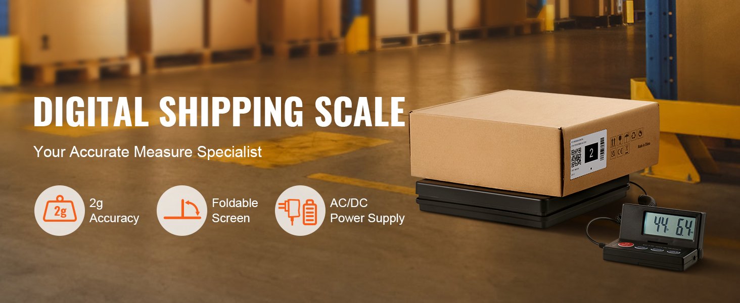 SucceBuy 110 lbs Digital Postal Shipping Scale with Timer 90&deg; Foldable LCD Screen AC/DC Powered Package Scale for Laggage Home