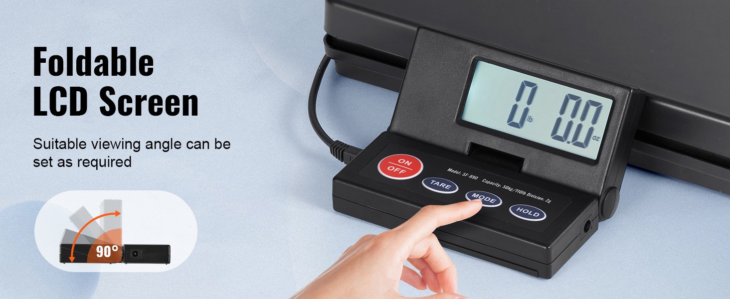 SucceBuy 110 lbs Digital Postal Shipping Scale with Timer 90&deg; Foldable LCD Screen AC/DC Powered Package Scale for Laggage Home