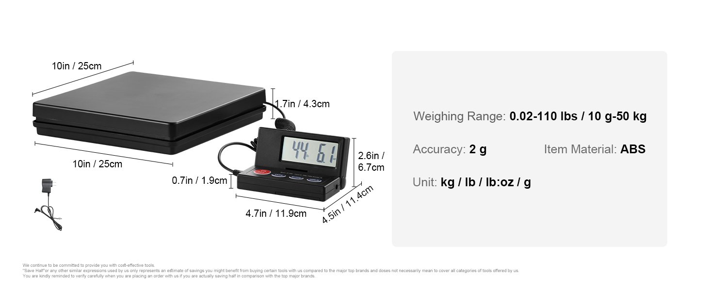 SucceBuy 110 lbs Digital Postal Shipping Scale with Timer 90&deg; Foldable LCD Screen AC/DC Powered Package Scale for Laggage Home