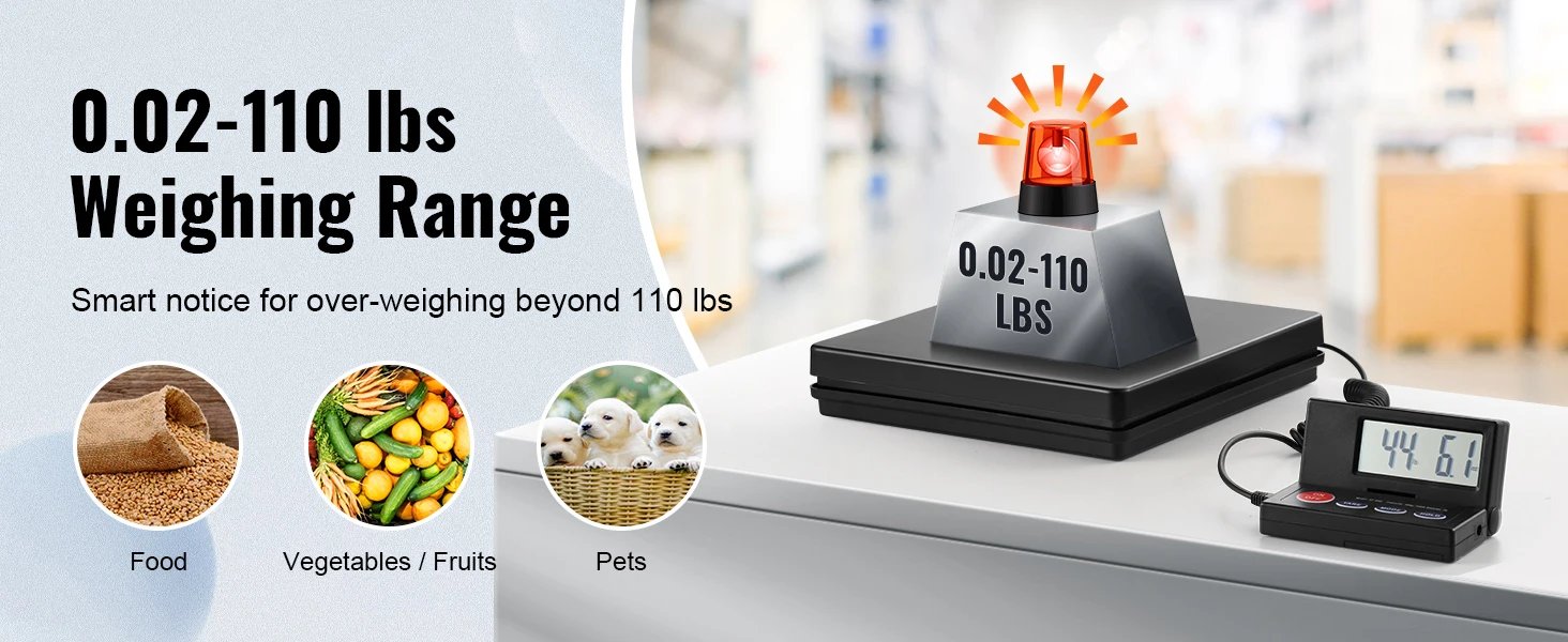 SucceBuy 110 lbs Digital Postal Shipping Scale with Timer 90&deg; Foldable LCD Screen AC/DC Powered Package Scale for Laggage Home