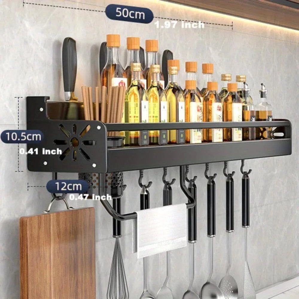 Wall-mounted Kitchen Organizer Shelf Spice Storage Rack Kitchen Knife Holder Wall Seasoning Chopstick Spoon Shovel Storage