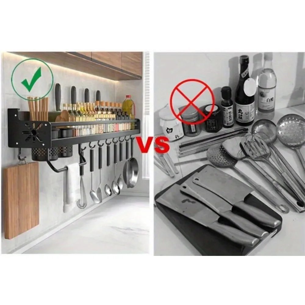 Wall-mounted Kitchen Organizer Shelf Spice Storage Rack Kitchen Knife Holder Wall Seasoning Chopstick Spoon Shovel Storage