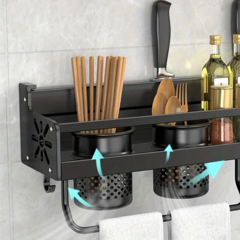 Wall-mounted Kitchen Organizer Shelf Spice Storage Rack Kitchen Knife Holder Wall Seasoning Chopstick Spoon Shovel Storage