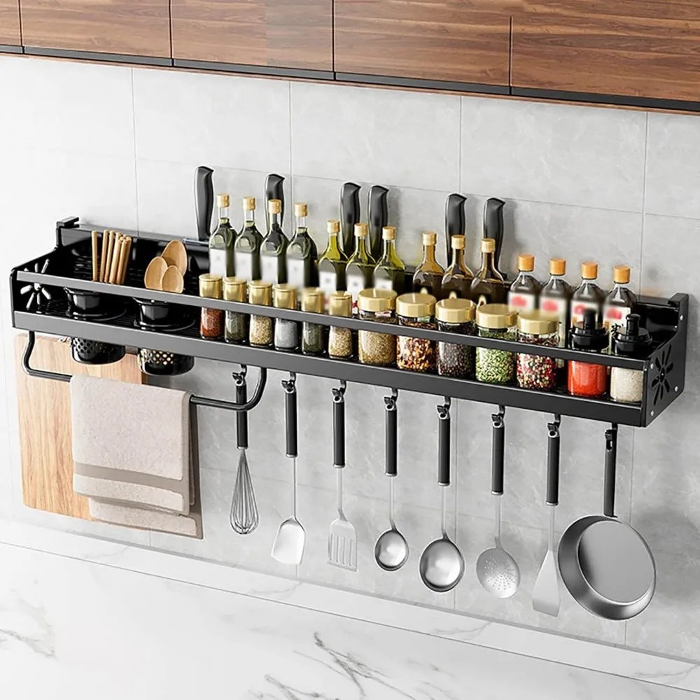 Wall-mounted Kitchen Organizer Shelf Spice Storage Rack Kitchen Knife Holder Wall Seasoning Chopstick Spoon Shovel Storage