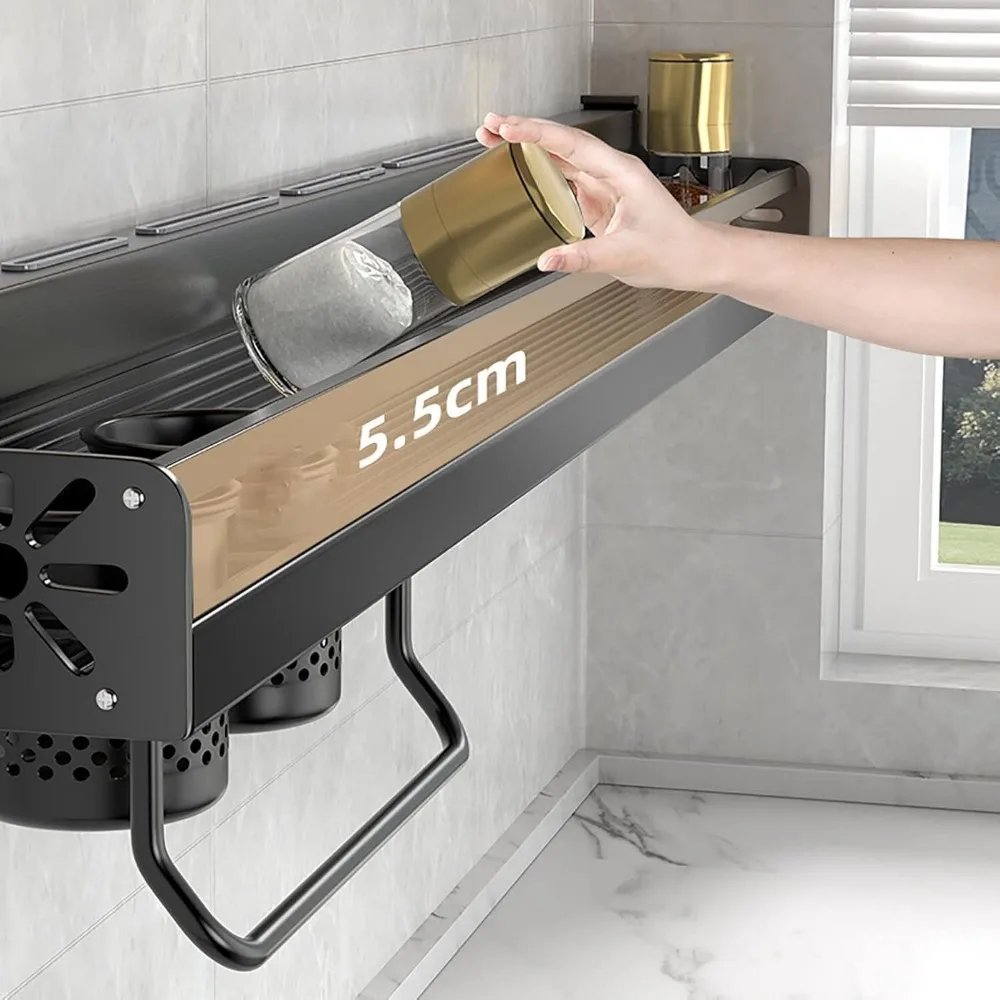 Wall-mounted Kitchen Organizer Shelf Spice Storage Rack Kitchen Knife Holder Wall Seasoning Chopstick Spoon Shovel Storage