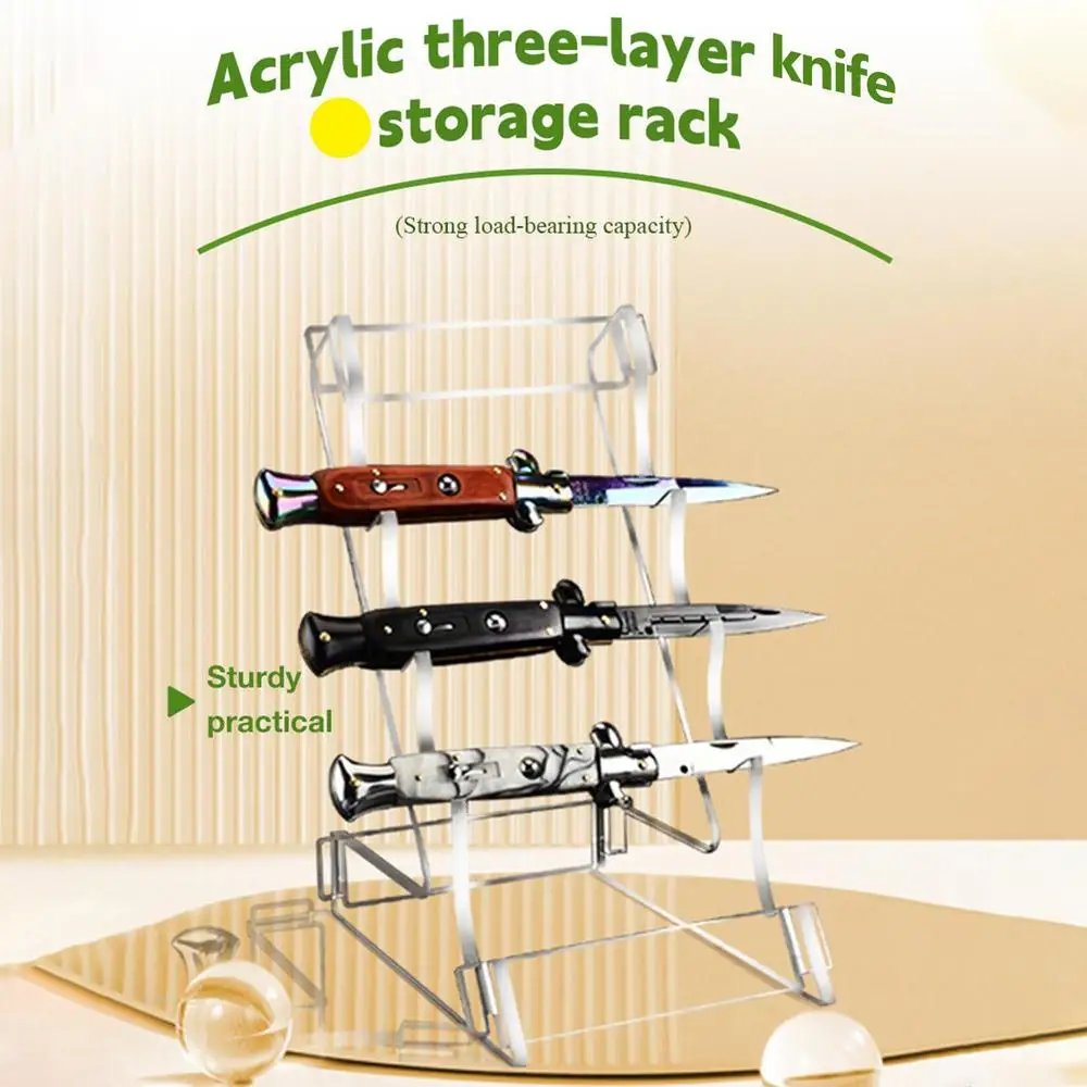 Acrylic Knives Stand Pocket Knives Holder With 3 Tier Knives Stand Display Rack Pocket Knives Storage Clear Heavy Duty For Knive