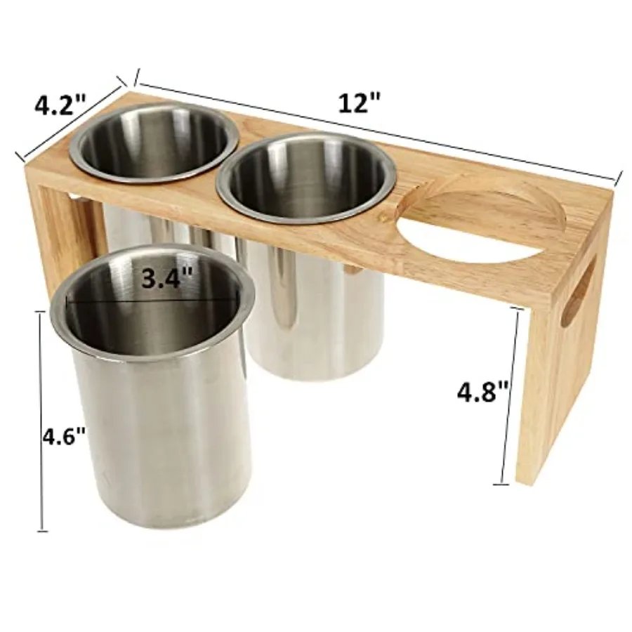 3 Pack Silverware Holder Stainless Steel Utensil Organizer with Wood Base for Spoons Knives and Forks Compact Flatware Caddy Id