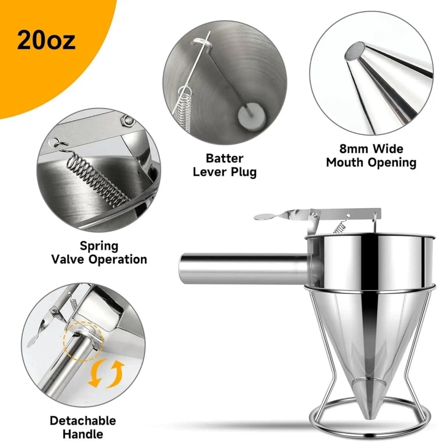Pancake Batter Dispenser with 4 Nozzles Multi-Caliber Stainless Steel Funnel Cake Dispenser with Stand Great for Baked Goods