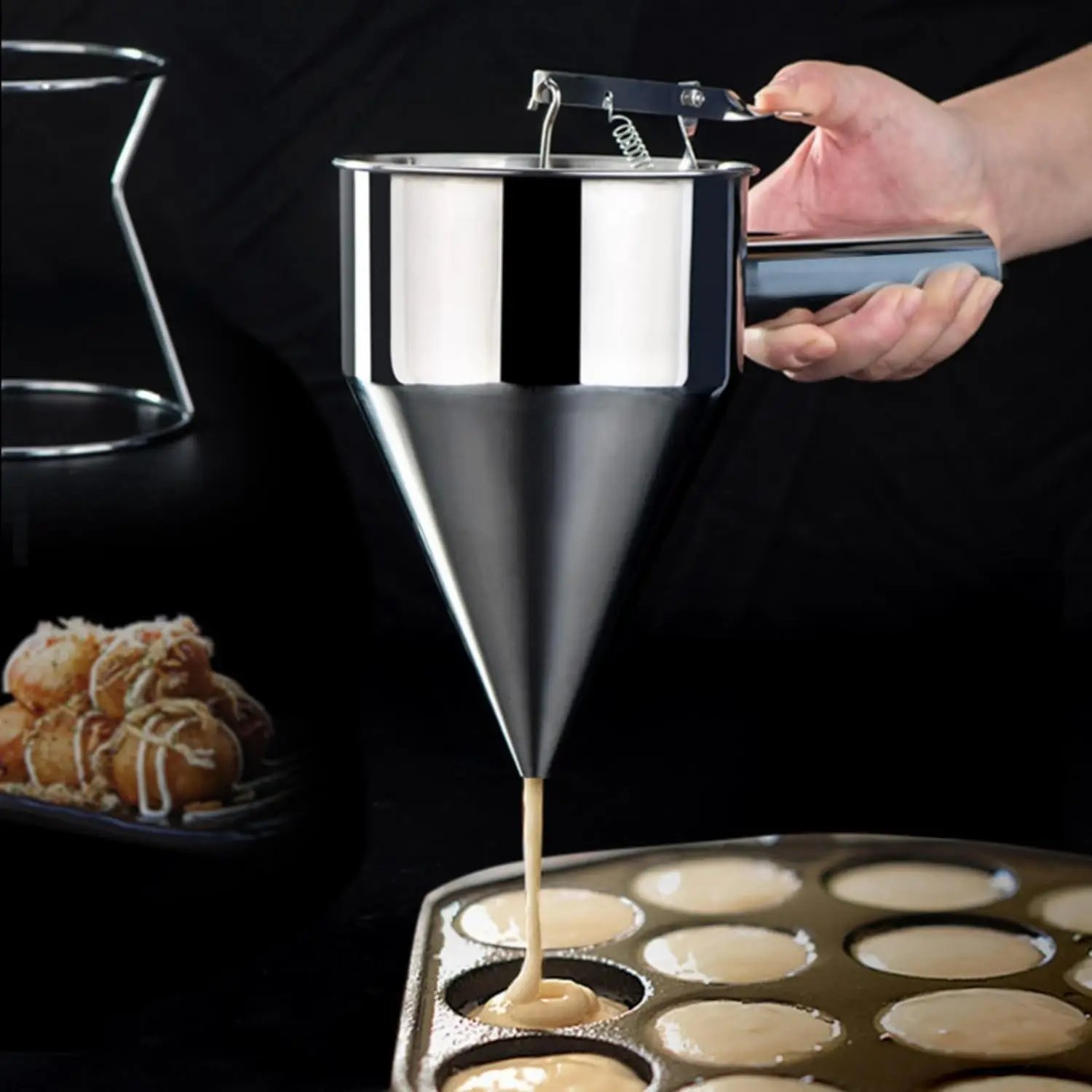 Pancake Batter Dispenser with 4 Nozzles Multi-Caliber Stainless Steel Funnel Cake Dispenser with Stand Great for Baked Goods
