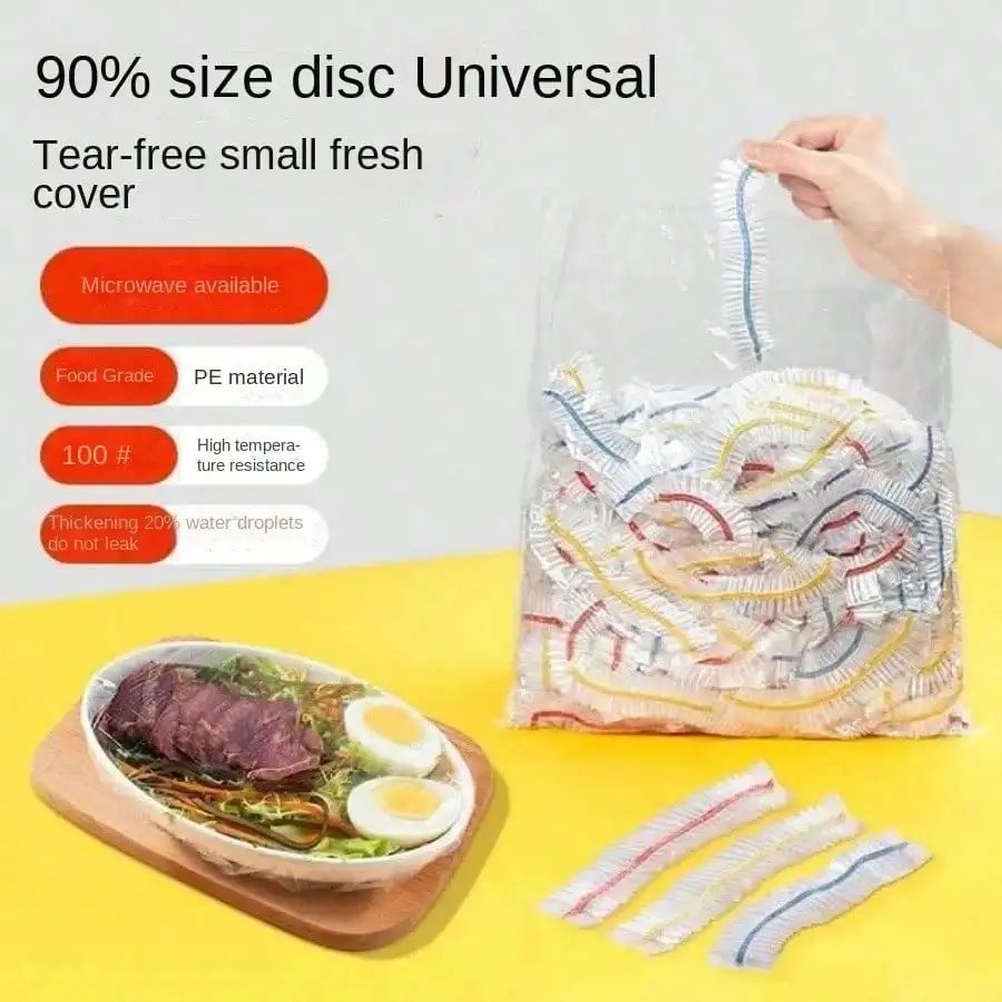 100PCS Multi-Use Food Covers, Thickened Elastic Plastic Wrap for Fresh Food Storage, Kitchen, Shoes - Highly Stretchable