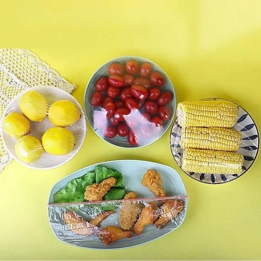 100PCS Multi-Use Food Covers, Thickened Elastic Plastic Wrap for Fresh Food Storage, Kitchen, Shoes - Highly Stretchable