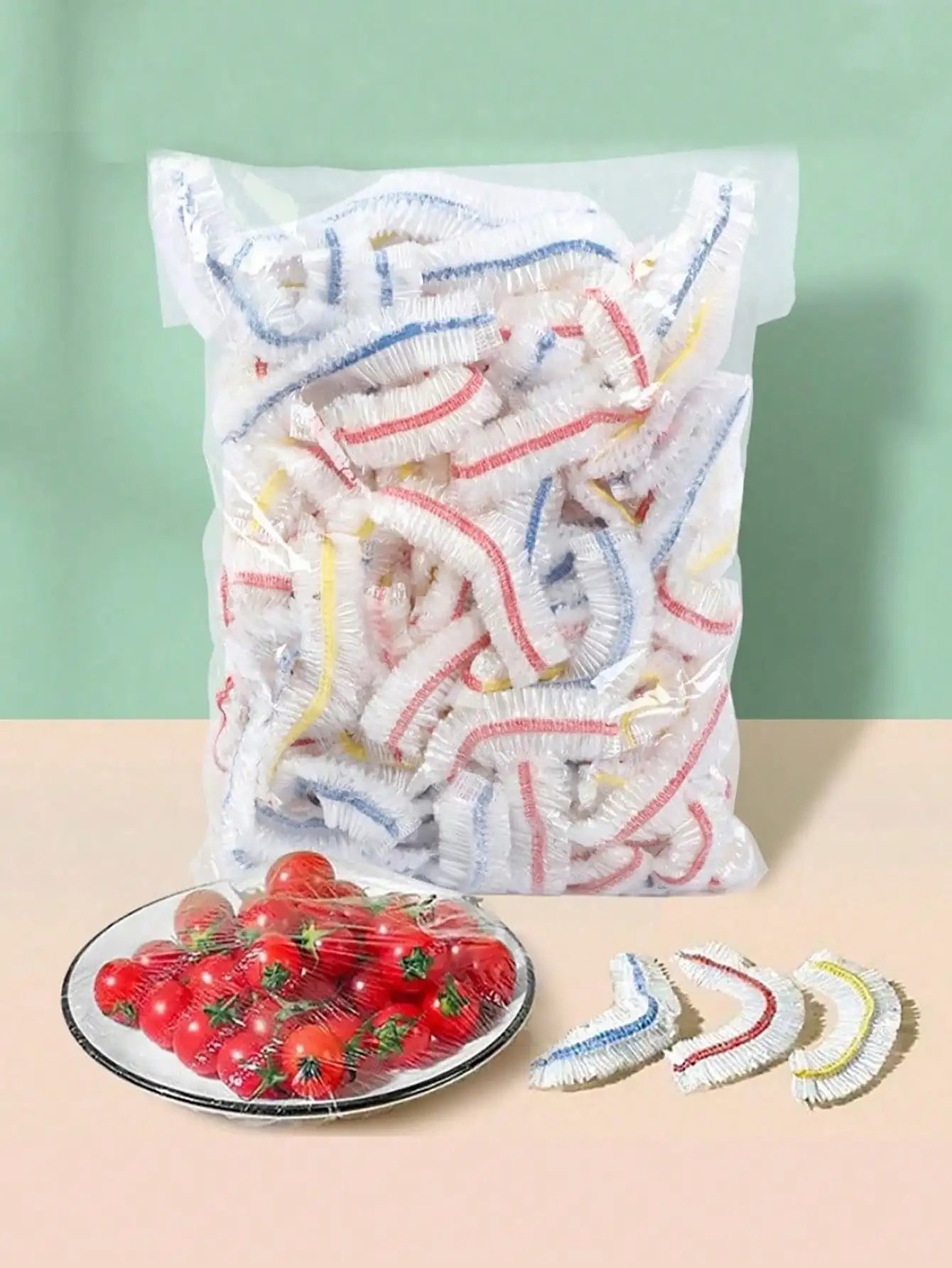 100PCS Multi-Use Food Covers, Thickened Elastic Plastic Wrap for Fresh Food Storage, Kitchen, Shoes - Highly Stretchable