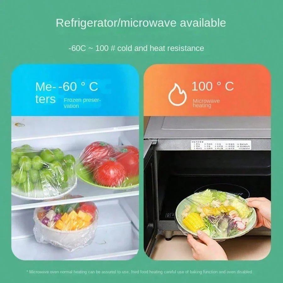 100PCS Multi-Use Food Covers, Thickened Elastic Plastic Wrap for Fresh Food Storage, Kitchen, Shoes - Highly Stretchable