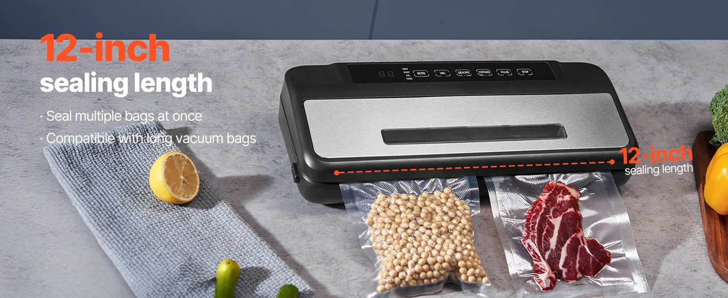 SucceBuy 80Kpa 120W Electric Vacuum Sealer Machine 7-in-1 Wet Food Sealer with Built-in Cutter Knife for Kitchen Food Storage