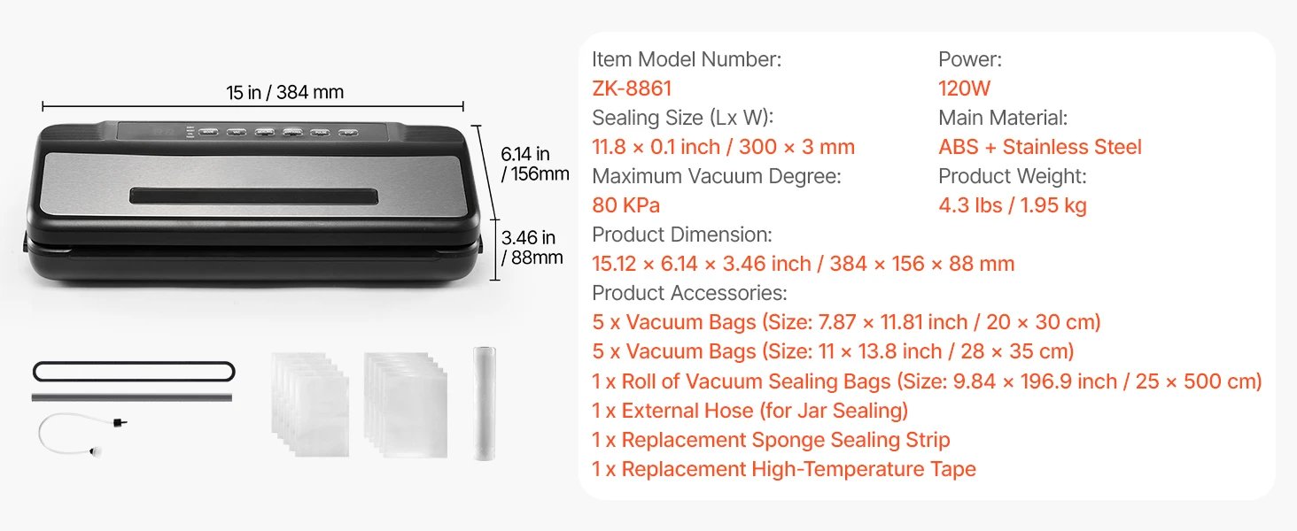 SucceBuy 80Kpa 120W Electric Vacuum Sealer Machine 7-in-1 Wet Food Sealer with Built-in Cutter Knife for Kitchen Food Storage
