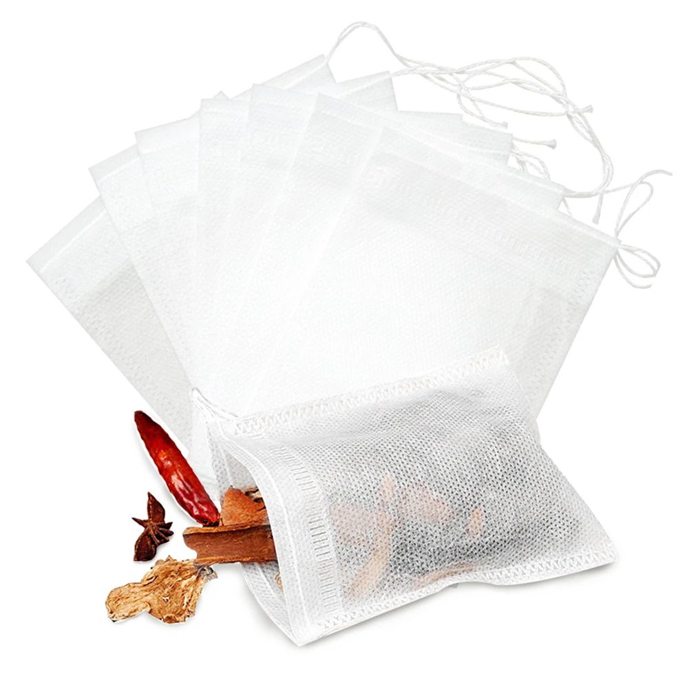 Food Grade 100Pcs Empty Non-woven Coffee Tea Bags Infuser Herb Loose Spice Filters Fabric Teabags Heat Seal With String Pepper