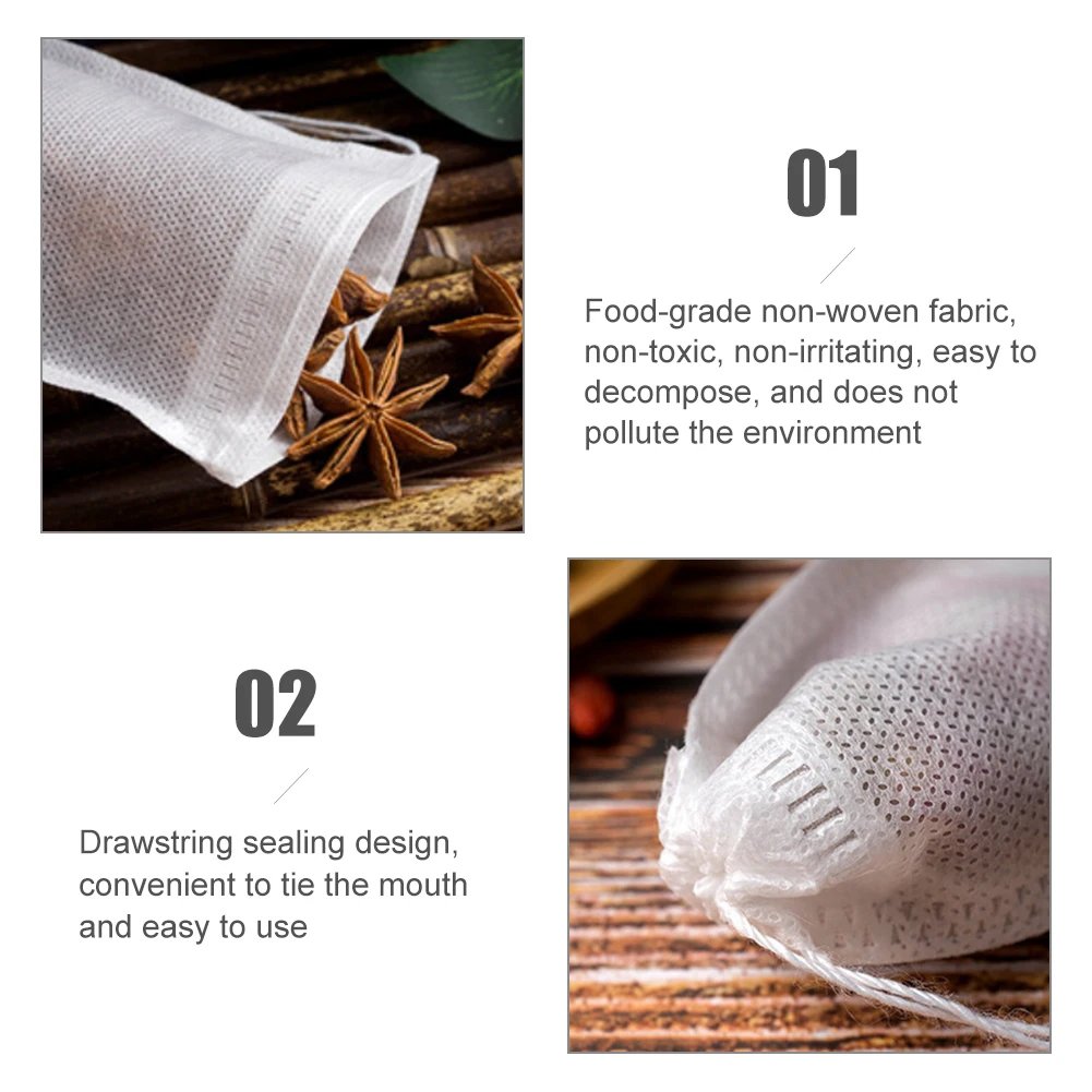 Food Grade 100Pcs Empty Non-woven Coffee Tea Bags Infuser Herb Loose Spice Filters Fabric Teabags Heat Seal With String Pepper