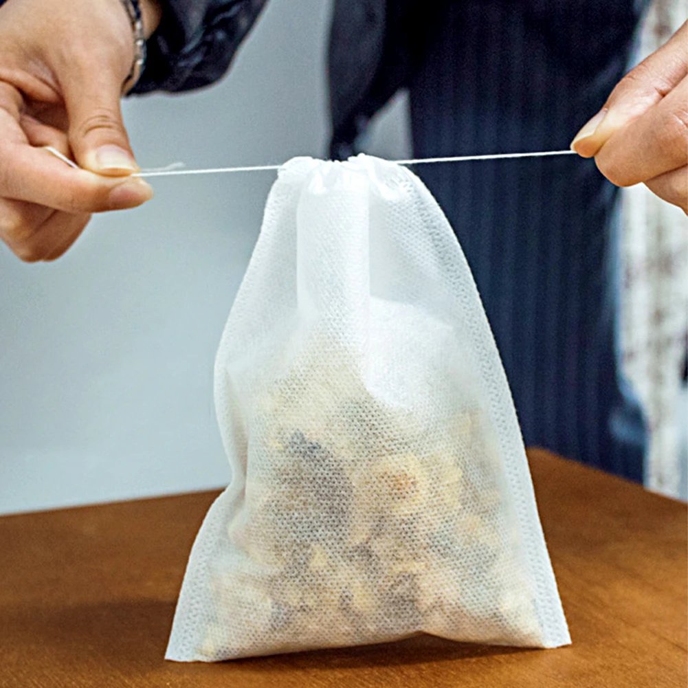 Food Grade 100Pcs Empty Non-woven Coffee Tea Bags Infuser Herb Loose Spice Filters Fabric Teabags Heat Seal With String Pepper