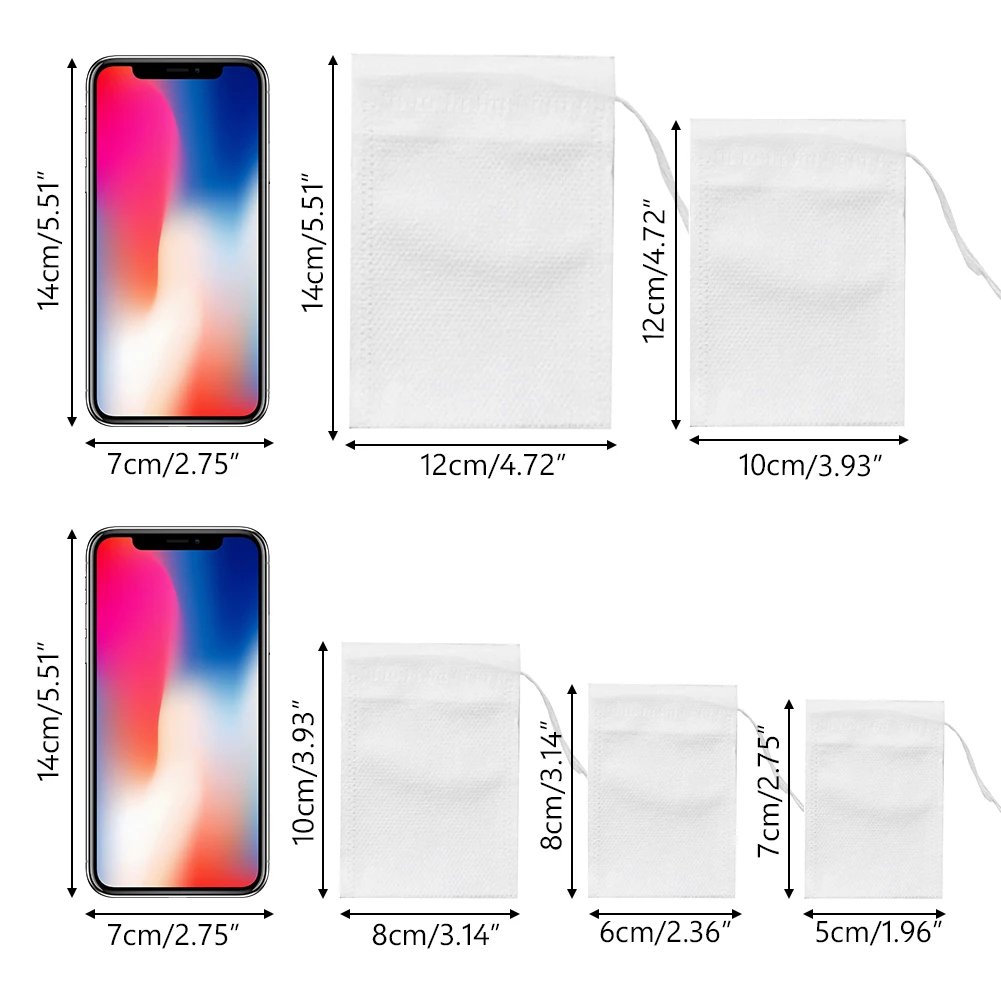 Food Grade 100Pcs Empty Non-woven Coffee Tea Bags Infuser Herb Loose Spice Filters Fabric Teabags Heat Seal With String Pepper