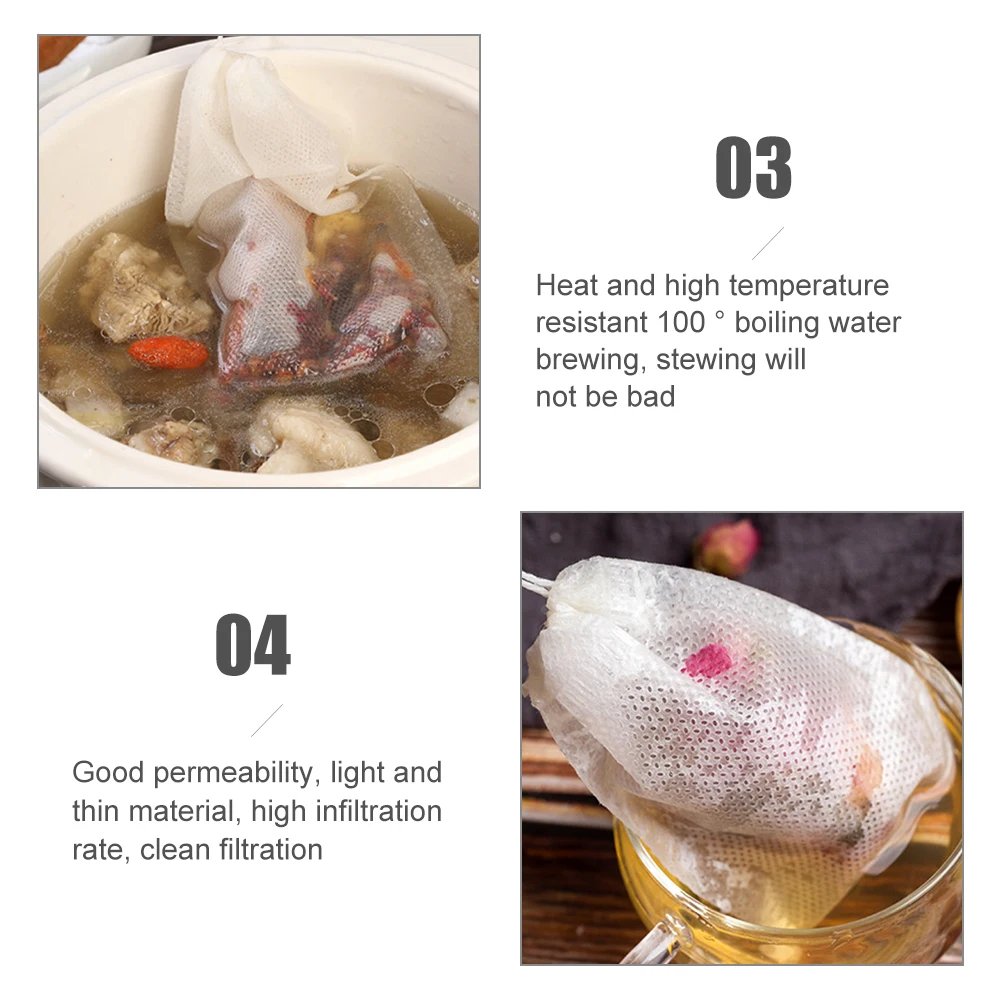 Food Grade 100Pcs Empty Non-woven Coffee Tea Bags Infuser Herb Loose Spice Filters Fabric Teabags Heat Seal With String Pepper