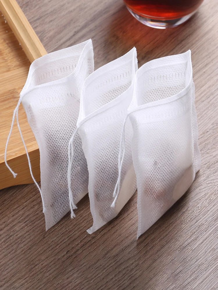 Food Grade 100Pcs Empty Non-woven Coffee Tea Bags Infuser Herb Loose Spice Filters Fabric Teabags Heat Seal With String Pepper